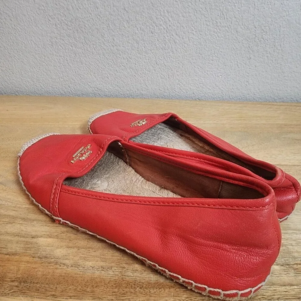 Coach Shoes Womens Size 7.5 Red Leather Espadrille Flats Logo Casual